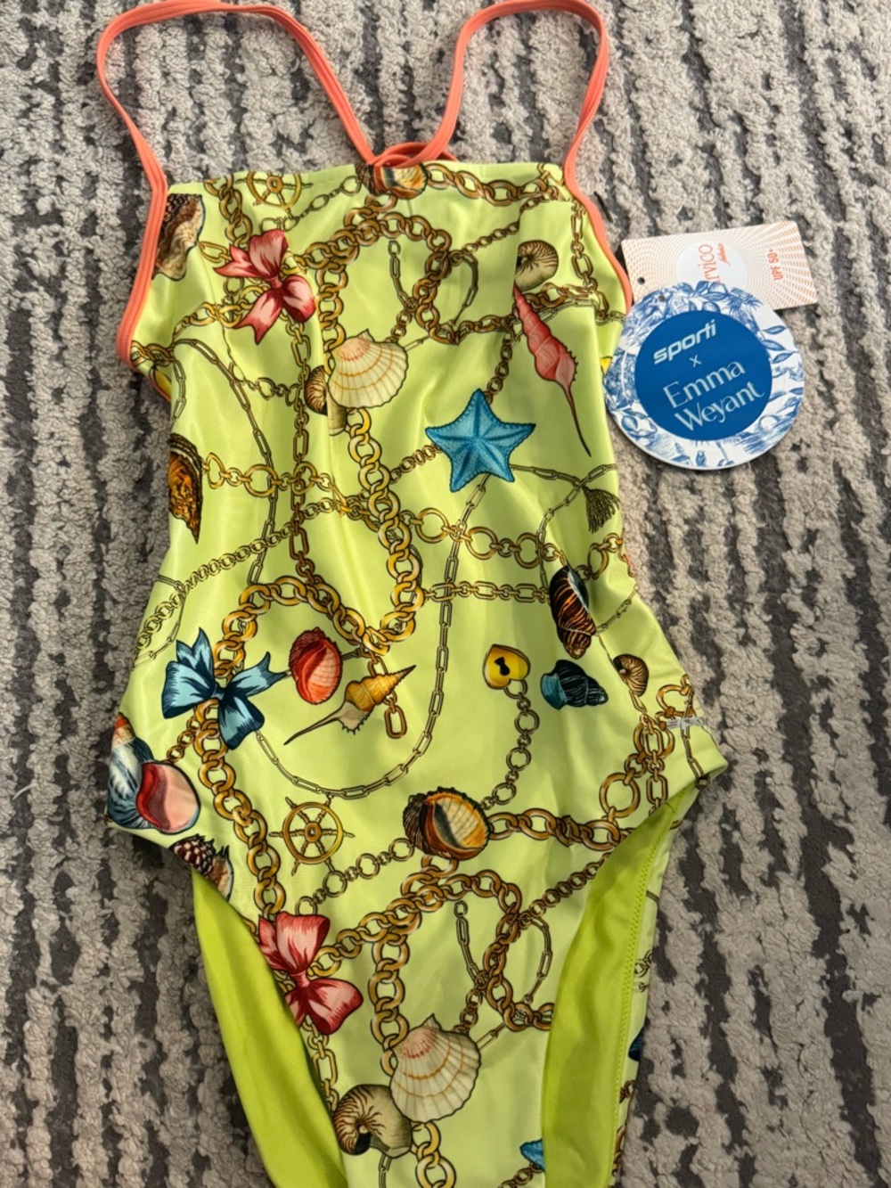 Emma Weyant Neon Lime Shell-Print One-Piece Swimsuit